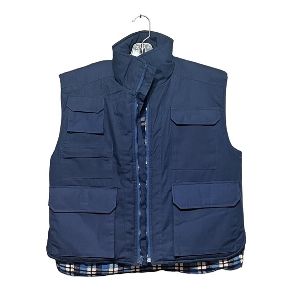 NWT Repage Vintage Fisherman Vest Blue Plaid Flannel Zip-Up Gorpcore Outdoor Med - Picture 1 of 6